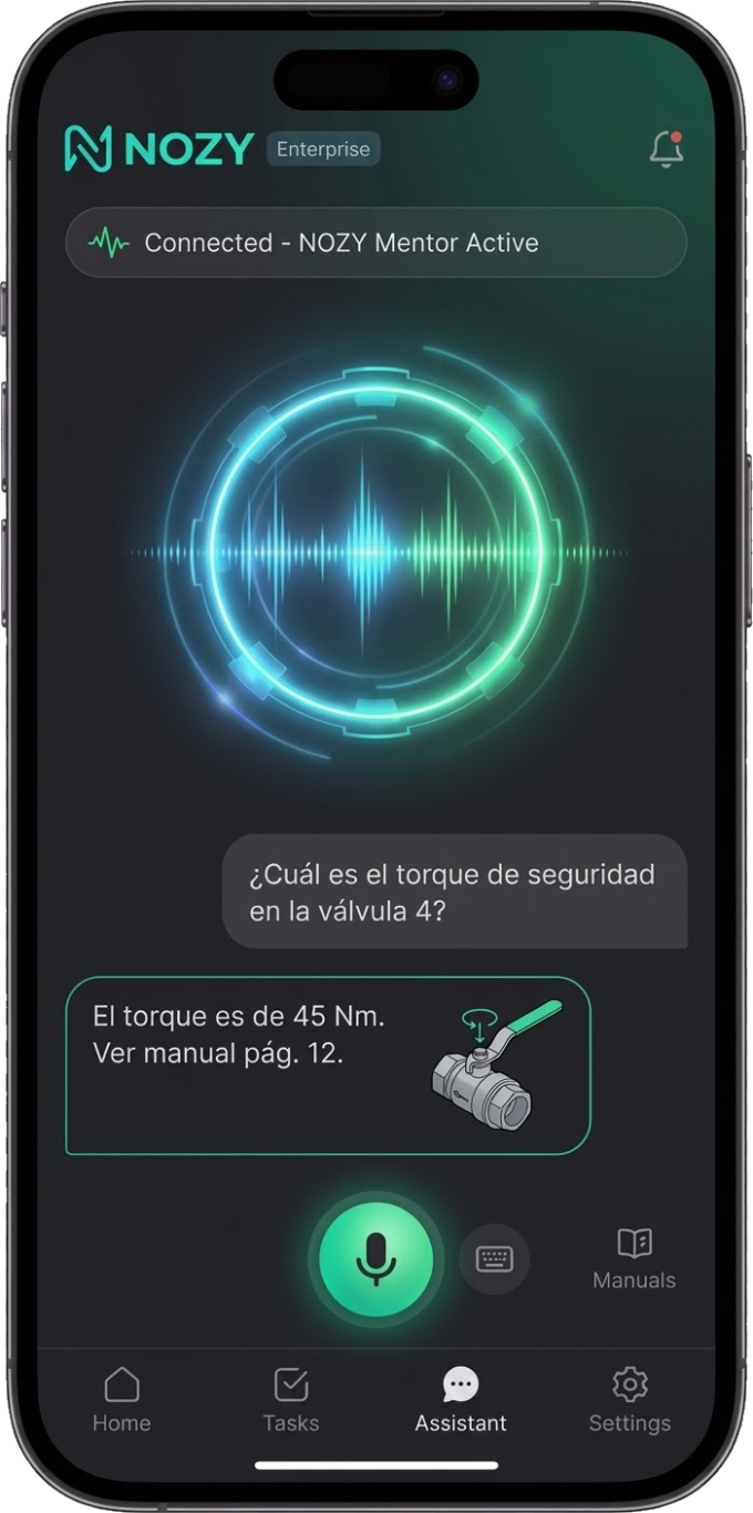 Aplicación NOZY — asistente conversacional en terreno